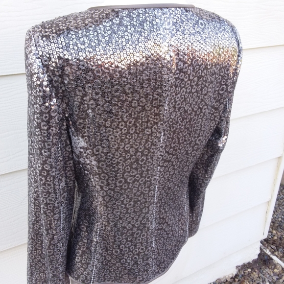 Vintage Silver Sequin Jacket Kasper Size 6 - Picture 7 of 7